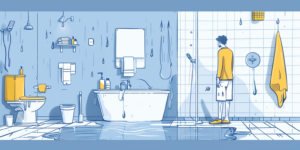 Confused person looking at bathroom emergency